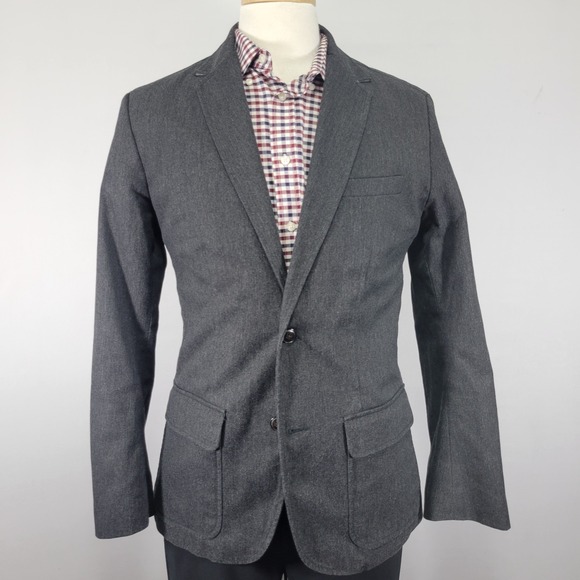 GAP Men's Sport Coat‎ Blazer Two Button Gray Herringbone Cotton Blend MEDIUM